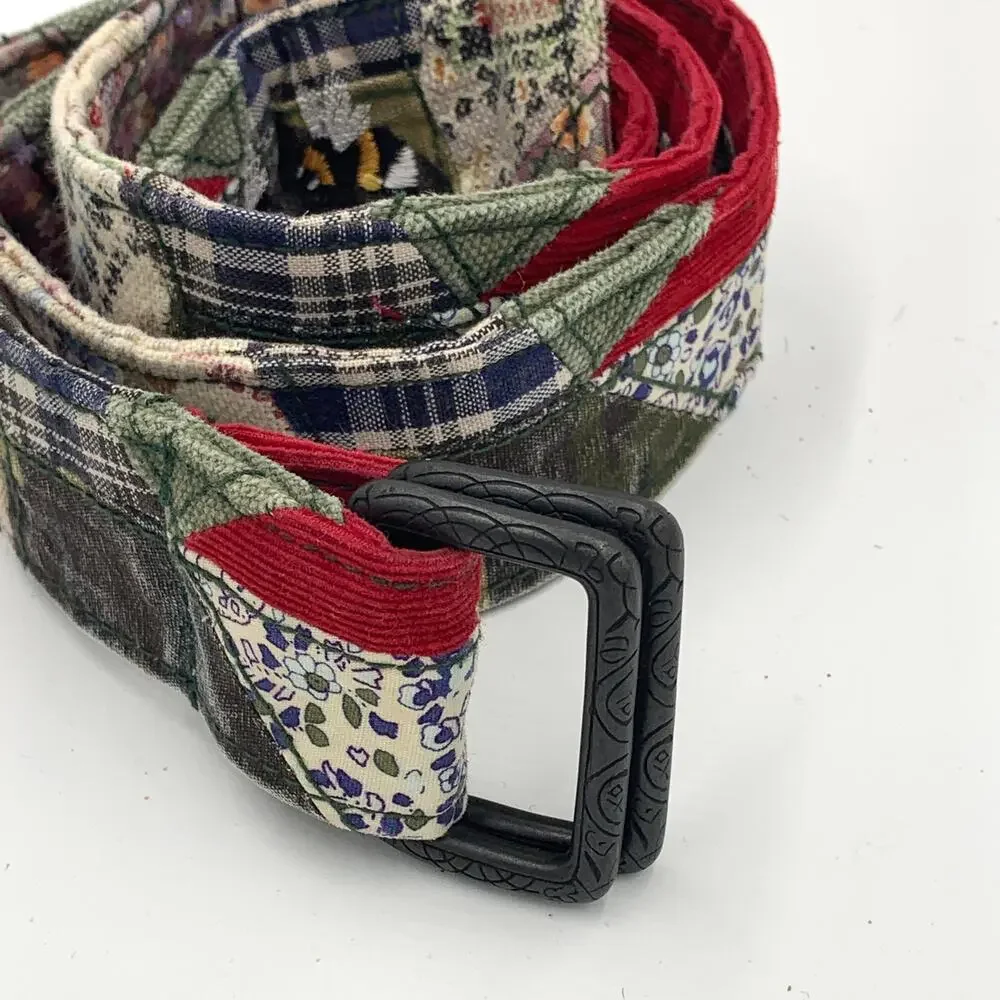 Patchwork Fabric Belt Rustic Bee Embroidery Whimsical